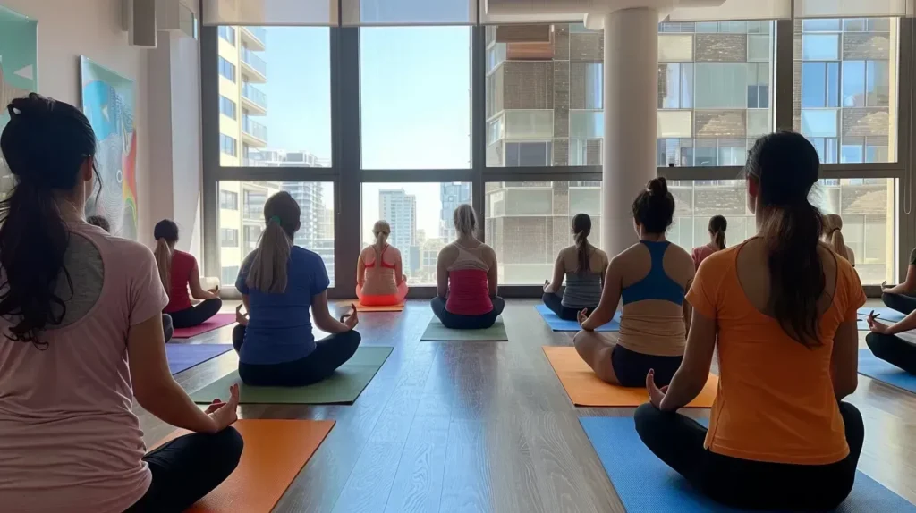 photo d'une classe de yoga, activité physique aidant au contrôle du poids
