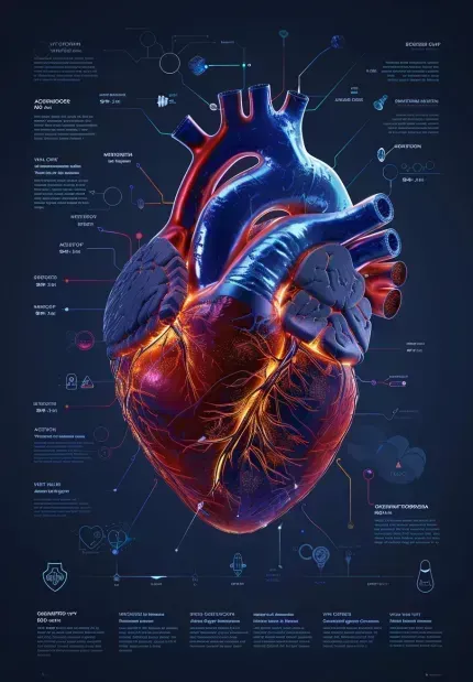 Infographie en forme de cœur illustrant les avantages des tocotriénols pour la santé cardiovasculaire, y compris la gestion du cholestérol et la protection des artères